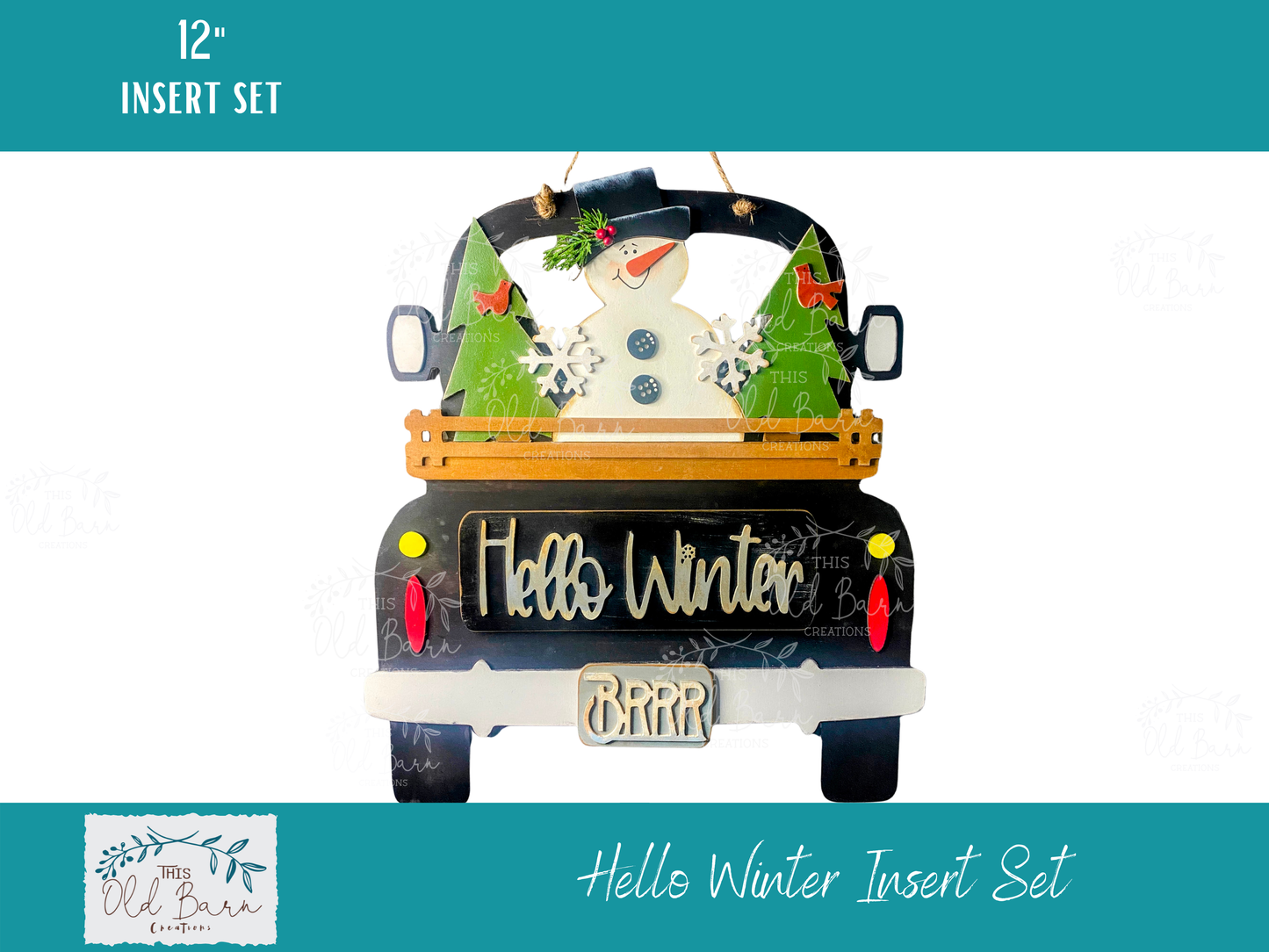 Hello Winter Insert Set – Snowman Interchangeable Sign for 12” Truck, Round, Breadboard & Camper Bases | Rustic Farmhouse Christmas Decor