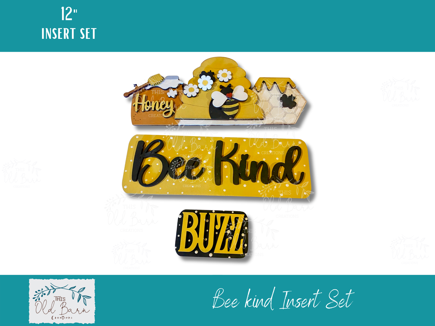 Bee Kind Insert Set – Honey Bee & Hive Interchangeable Sign for 12” Truck, Round, Breadboard & Camper Bases | Spring & Summer Farmhouse Decor