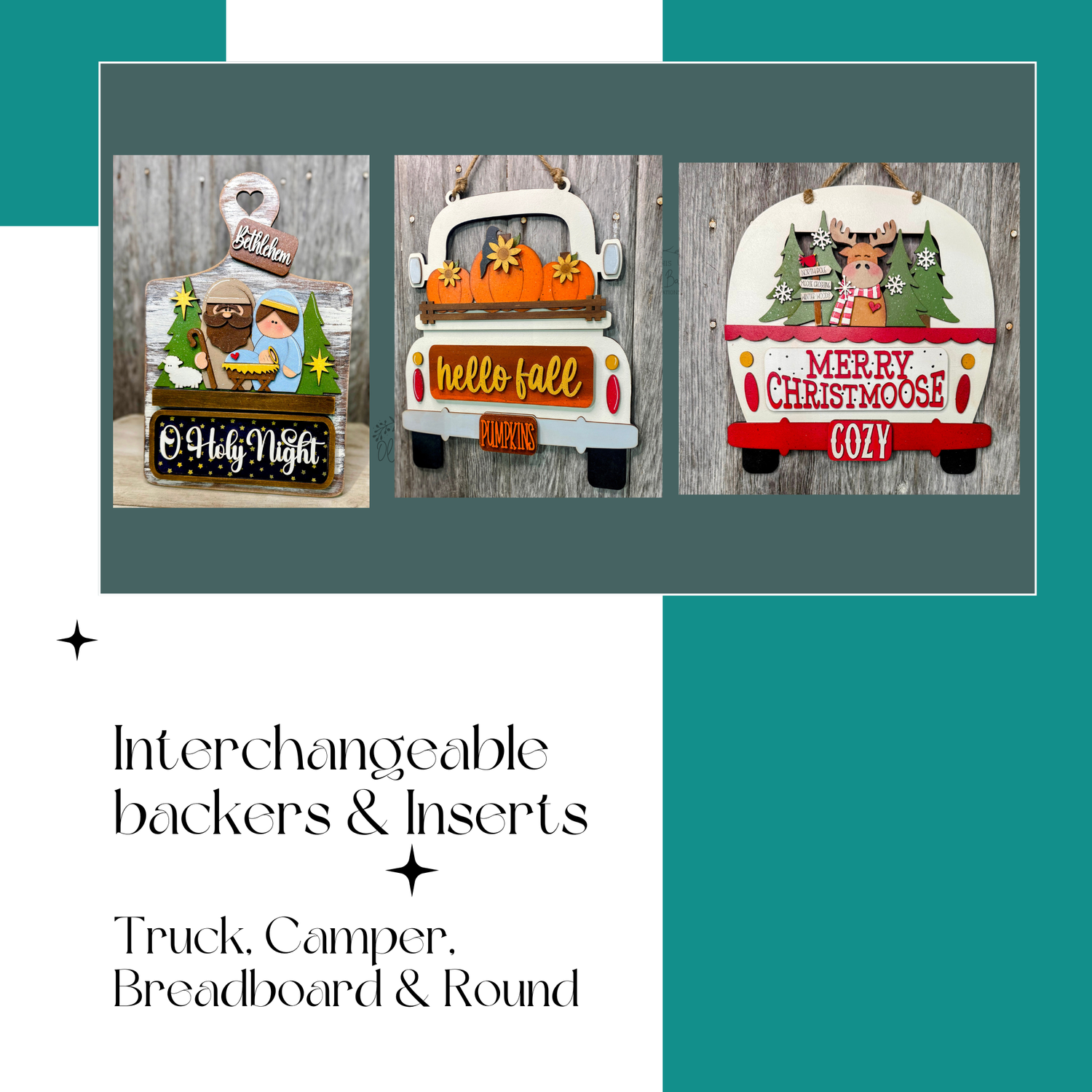 Interchangeable Backers & Inserts Truck, Breadboard, Camper & Round