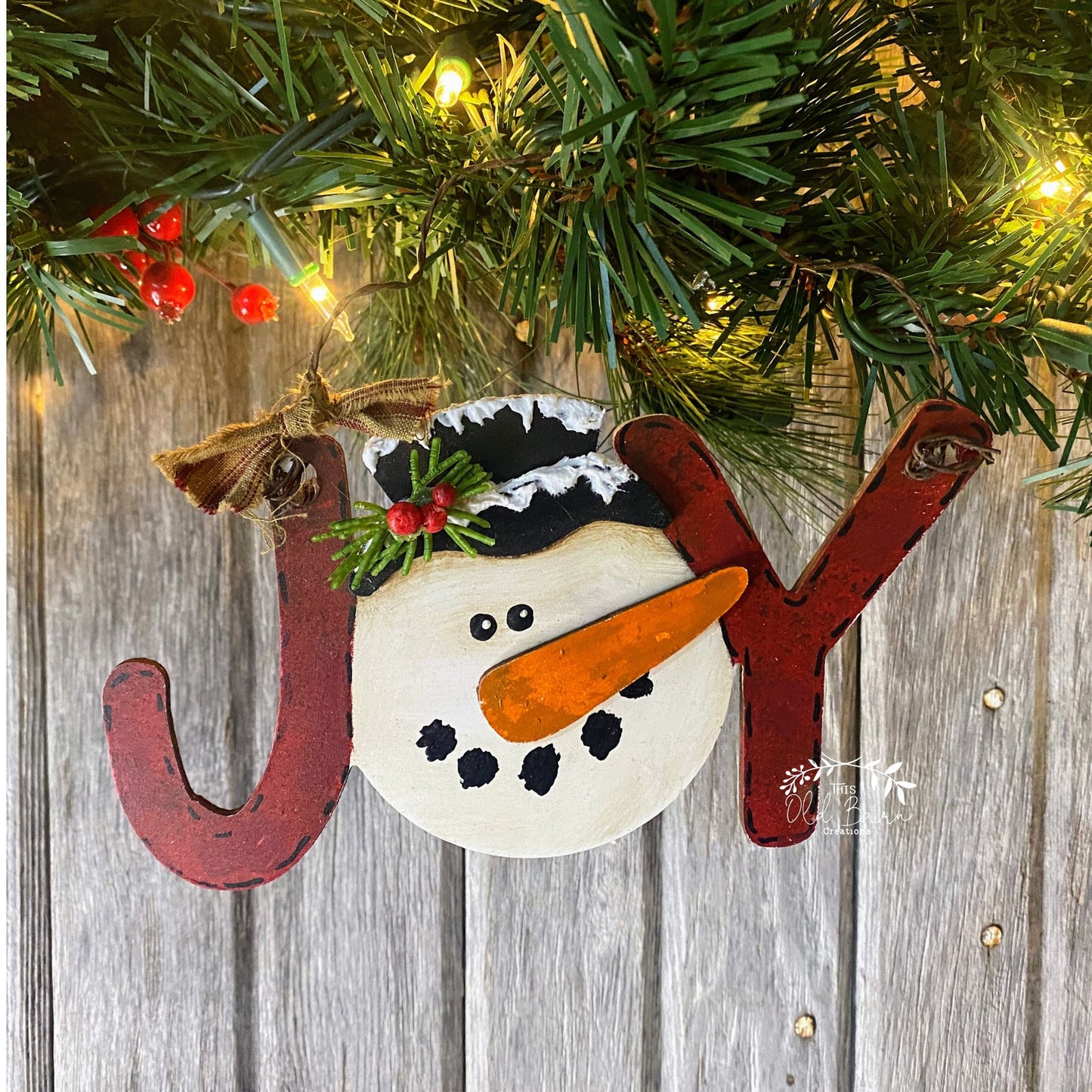 Joy Snowman Primitive Sign Hand Painted