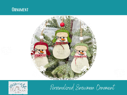 Personalized Flapper Hat Snowman Ornament | This Old Barn Creations Original | Custom Christmas Ornament with Scarf & Height Marker