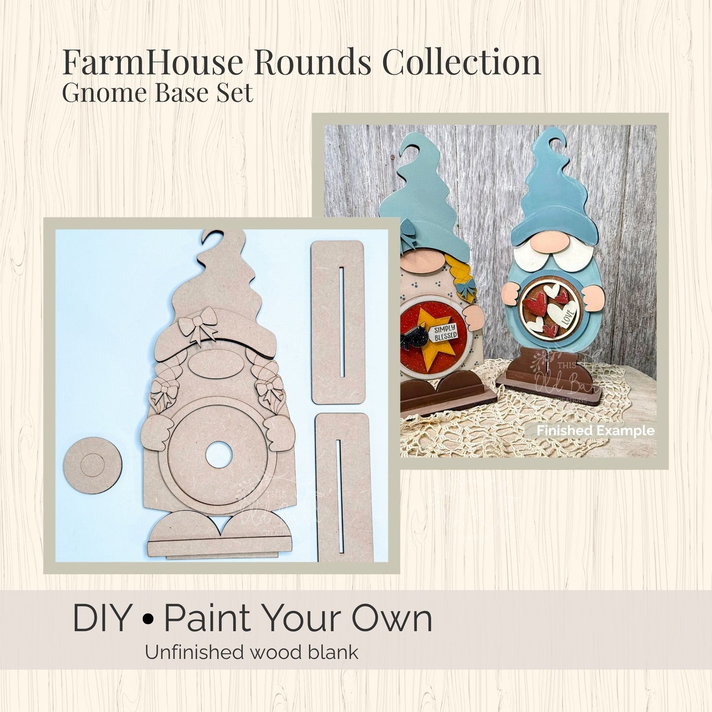 FarmHouse Rounds Gnome Base DIY Kit | Paint Your Own Interchangeable Decor
