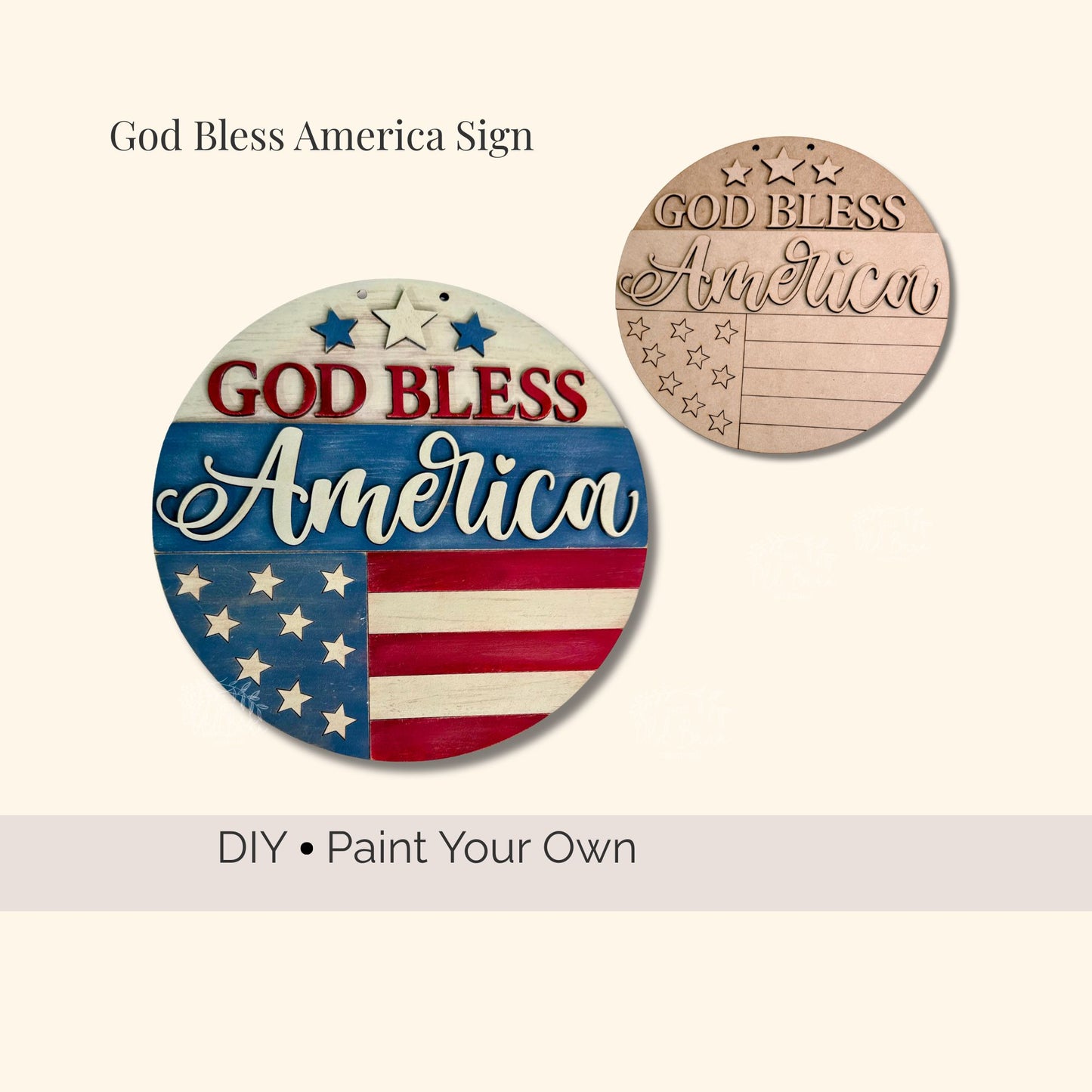 God Bless America Door Hanger DIY Kit – Patriotic Wood Blank, 4th of July Paint Kit, Unfinished Wood Sign