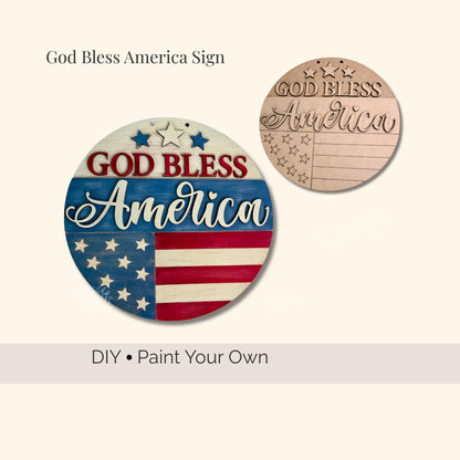 God Bless America Door Hanger DIY Kit – Patriotic Wood Blank, 4th of July Paint Kit, Unfinished Wood Sign