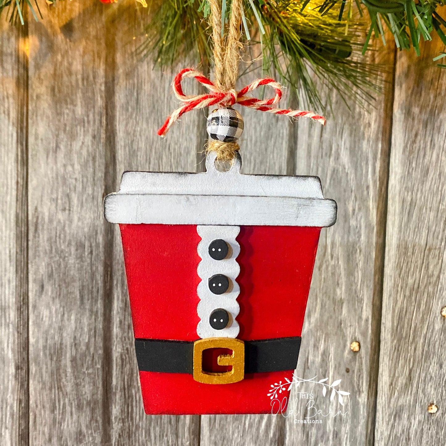 Christmas Santa Latte Cup Ornament Gift Card Holder | Santa Ornament | Hand painted Gift Card Holder