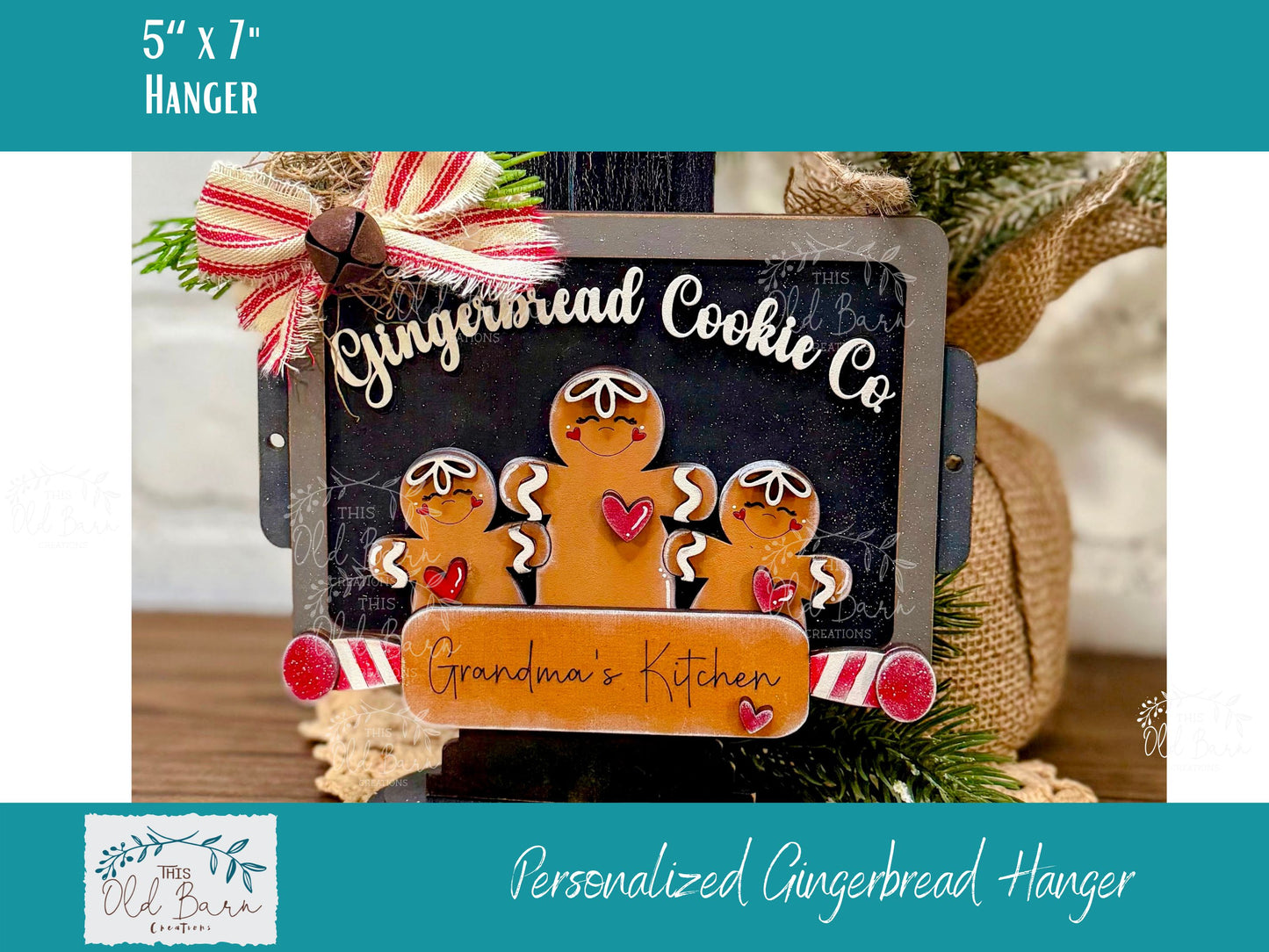 Personalized Gingerbread Cookie Co Sign – 5x7 Handmade Layered Christmas Kitchen Decor | Custom “Grandma’s Kitchen” Laser Cut Gift | Optional Stand