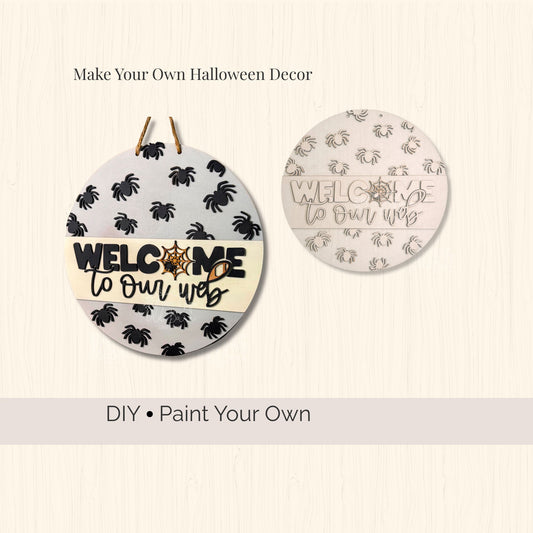 Spider Web Door Hanger DIY Blank, Halloween Wood Cutout Sign