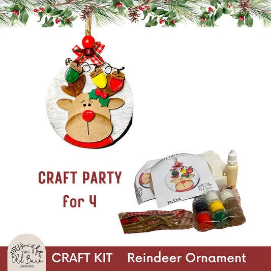 Paint Your Own DIY Christmas Reindeer Ornament Craft Party Kit for 4