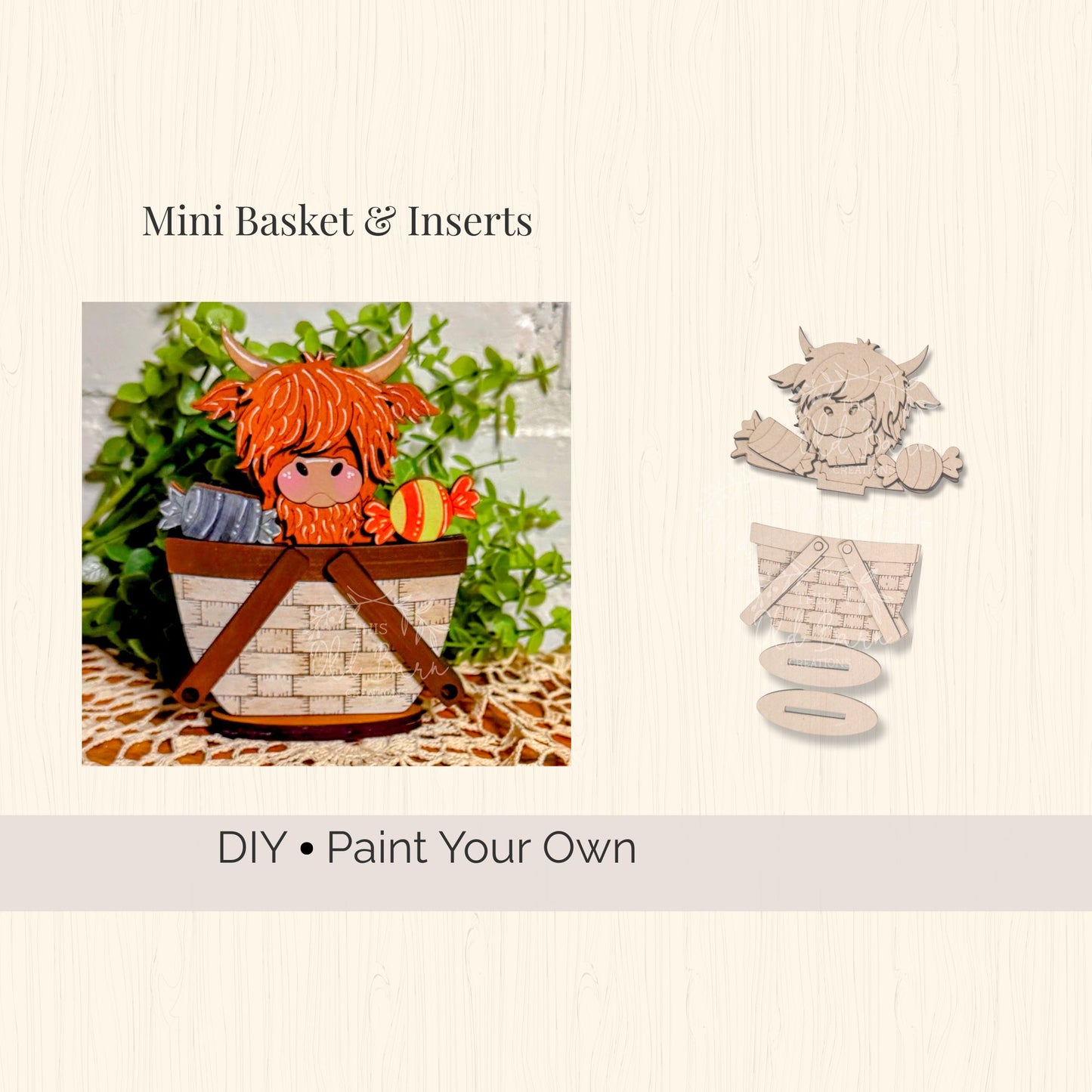 Mini Basket DIY Blanks | Highland Cow & Gnome Inserts