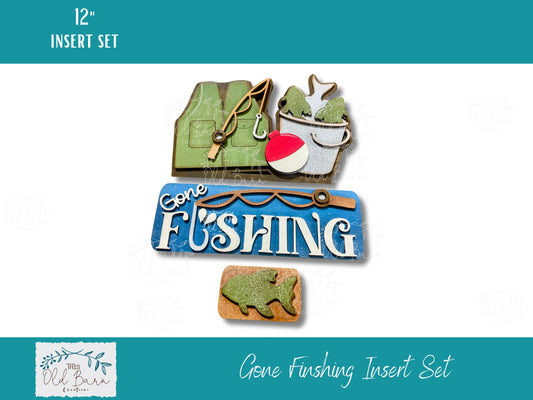 Gone Fishing Insert Set – 12” Wooden Interchangeable Décor for Truck, Camper, Breadboard & Round Bases
