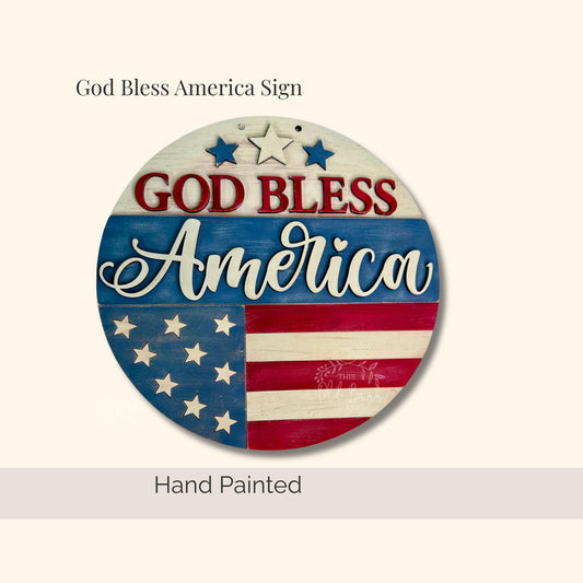 God Bless America Door Hanger, Patriotic Wood Sign, 4th of July Front Door Decor