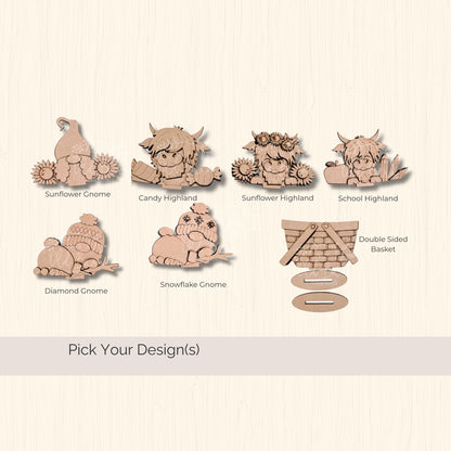 Mini Basket DIY Blanks | Highland Cow & Gnome Inserts