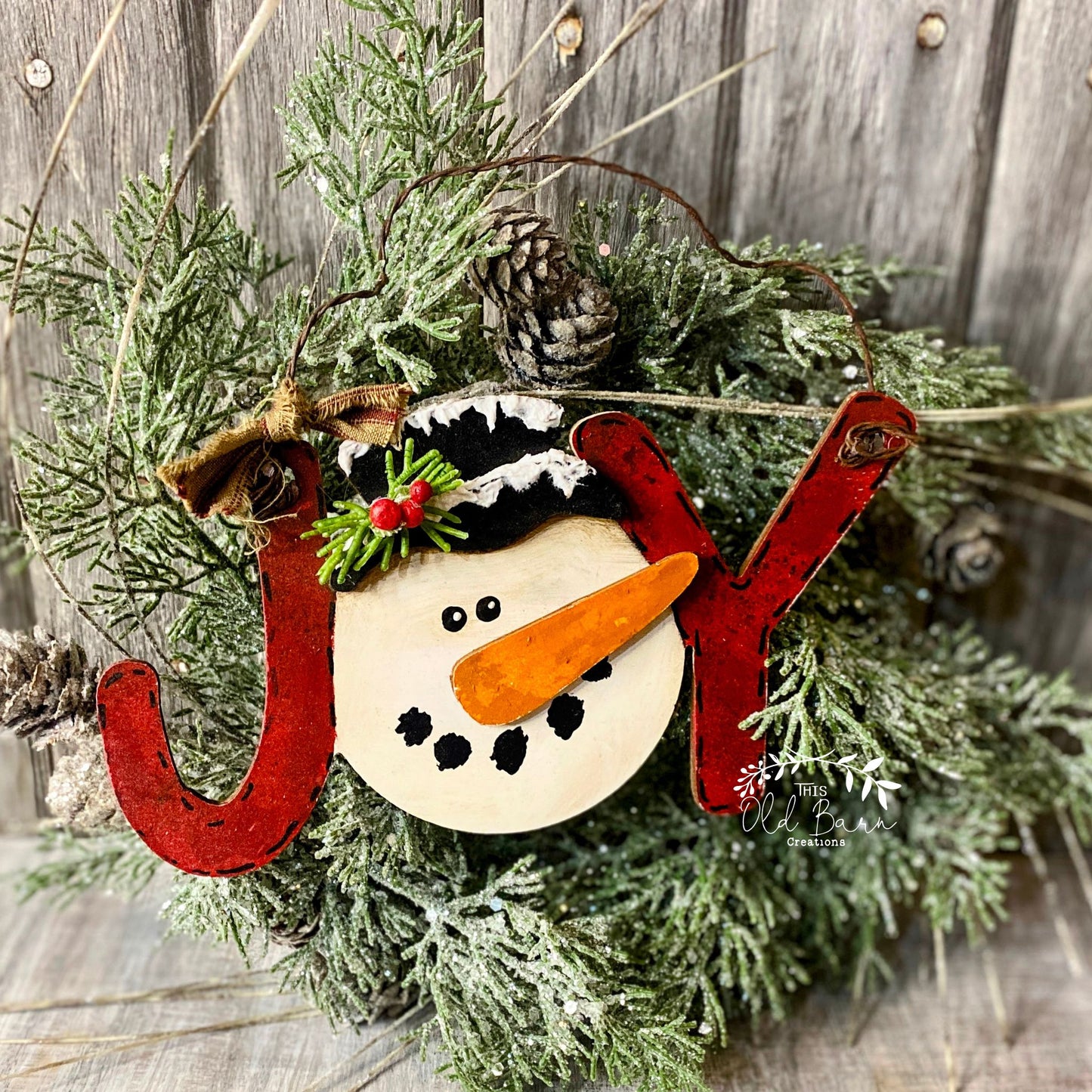 Joy Snowman Primitive Sign Hand Painted