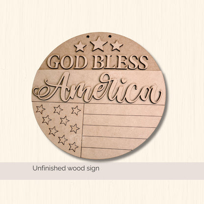 God Bless America Door Hanger DIY Kit – Patriotic Wood Blank, 4th of July Paint Kit, Unfinished Wood Sign