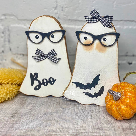 Chunky Nerdy Tiered Tray Ghost | Halloween Shelf Sitter Decor | Fall Tiered Tray | Chunky Ghost