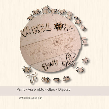 Spider Web Door Hanger DIY Blank, Halloween Wood Cutout Sign