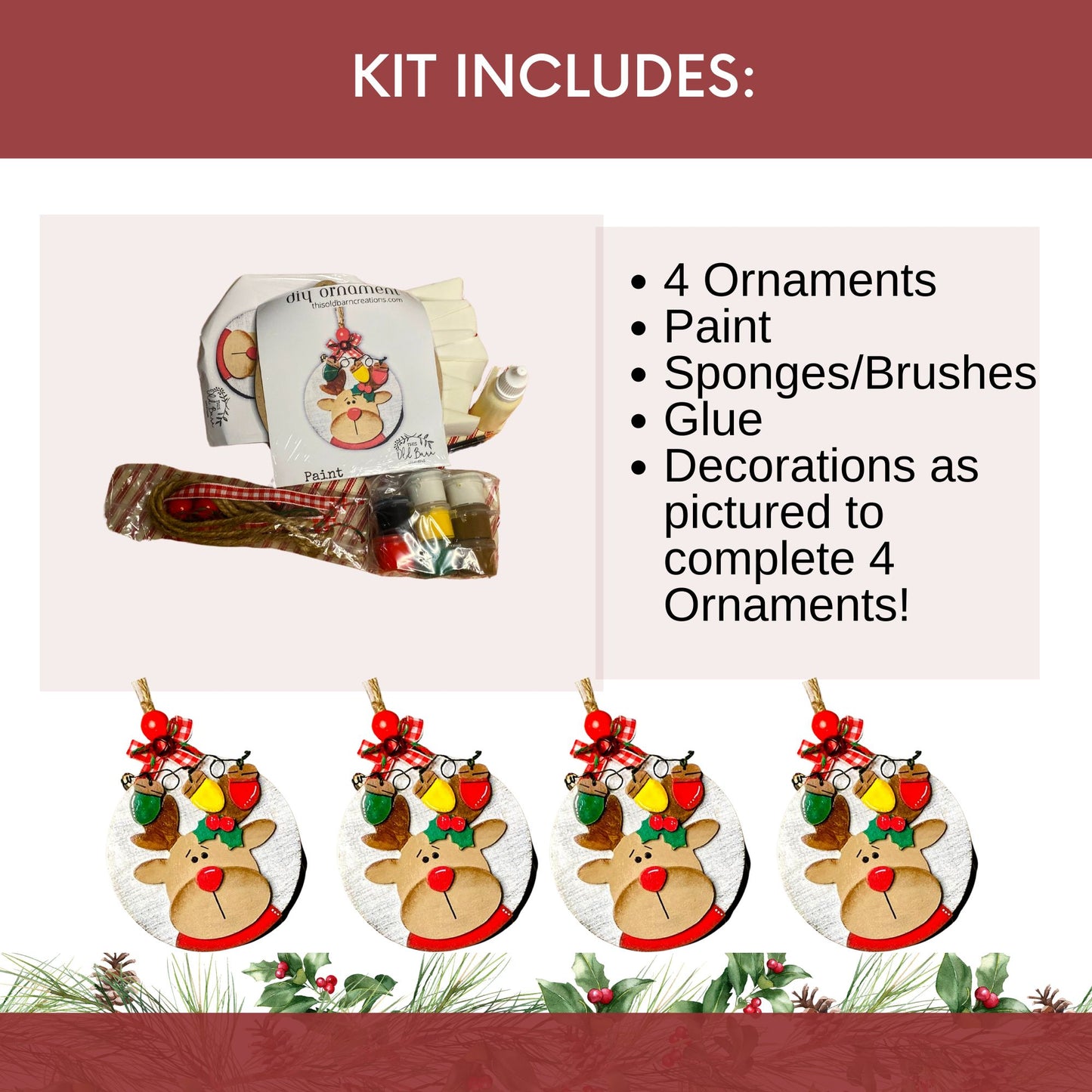 Paint Your Own DIY Christmas Reindeer Ornament Craft Party Kit for 4