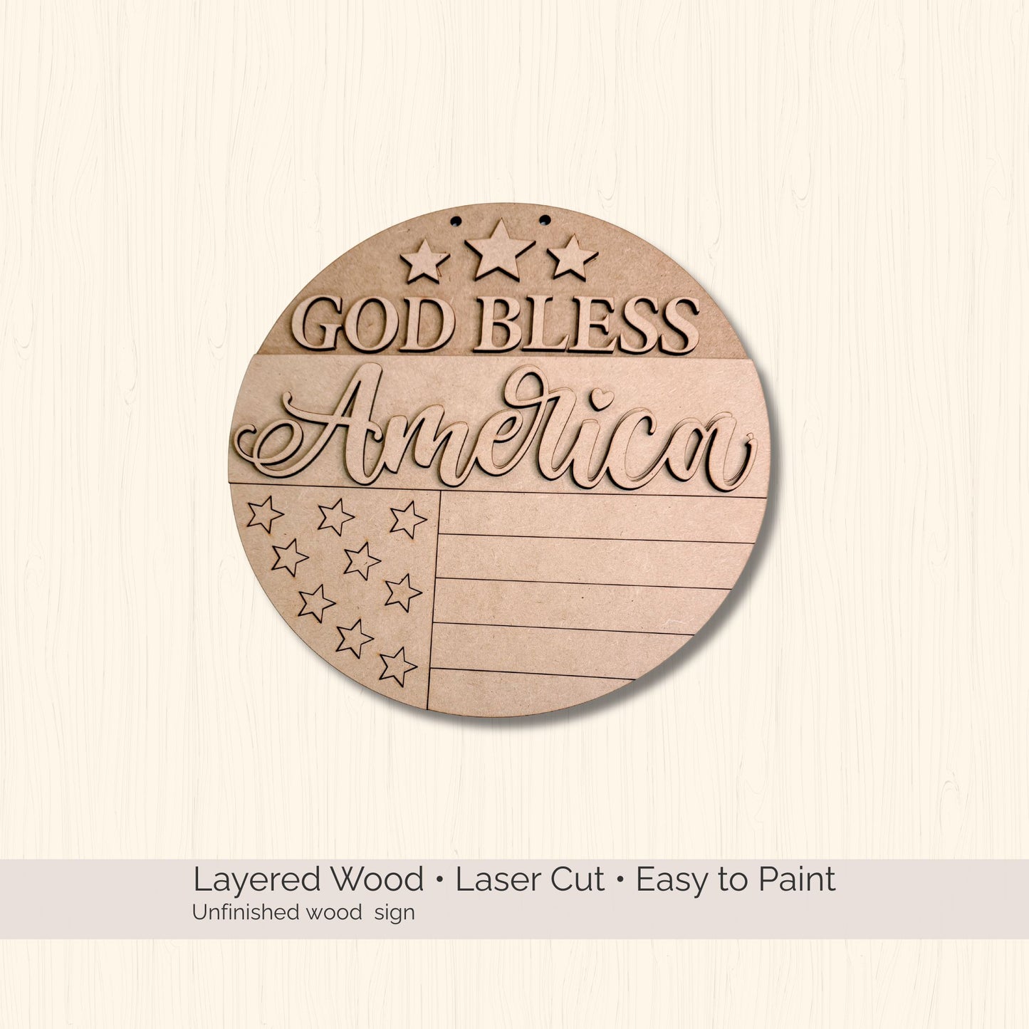 God Bless America Door Hanger DIY Kit – Patriotic Wood Blank, 4th of July Paint Kit, Unfinished Wood Sign