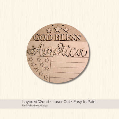 God Bless America Door Hanger DIY Kit – Patriotic Wood Blank, 4th of July Paint Kit, Unfinished Wood Sign