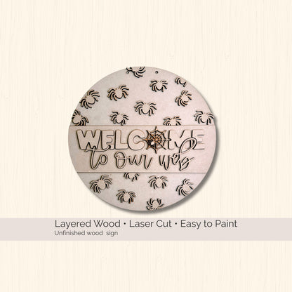 Spider Web Door Hanger DIY Blank, Halloween Wood Cutout Sign