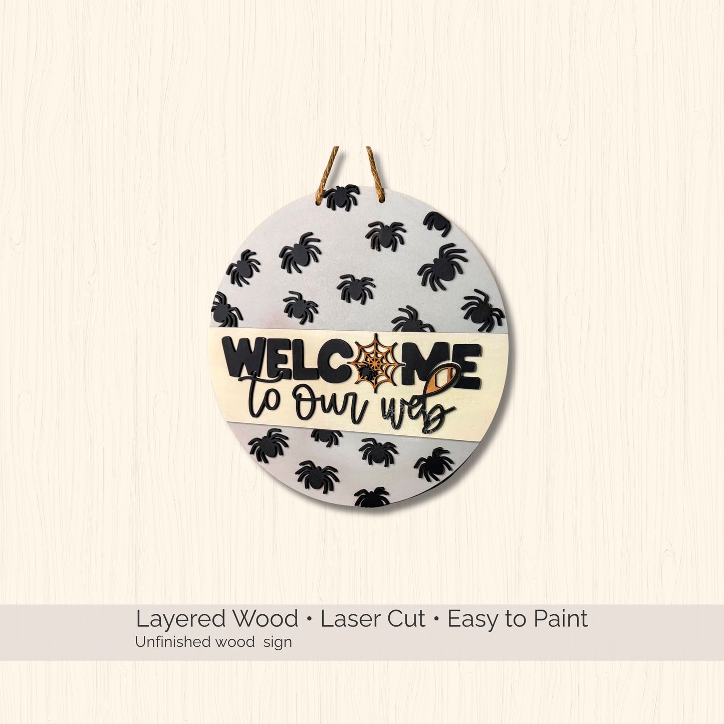 Spider Web Door Hanger DIY Blank, Halloween Wood Cutout Sign