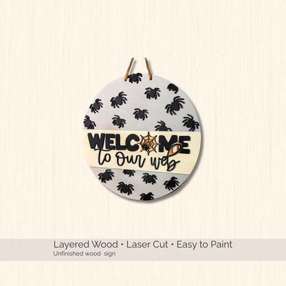 Spider Web Door Hanger DIY Blank, Halloween Wood Cutout Sign