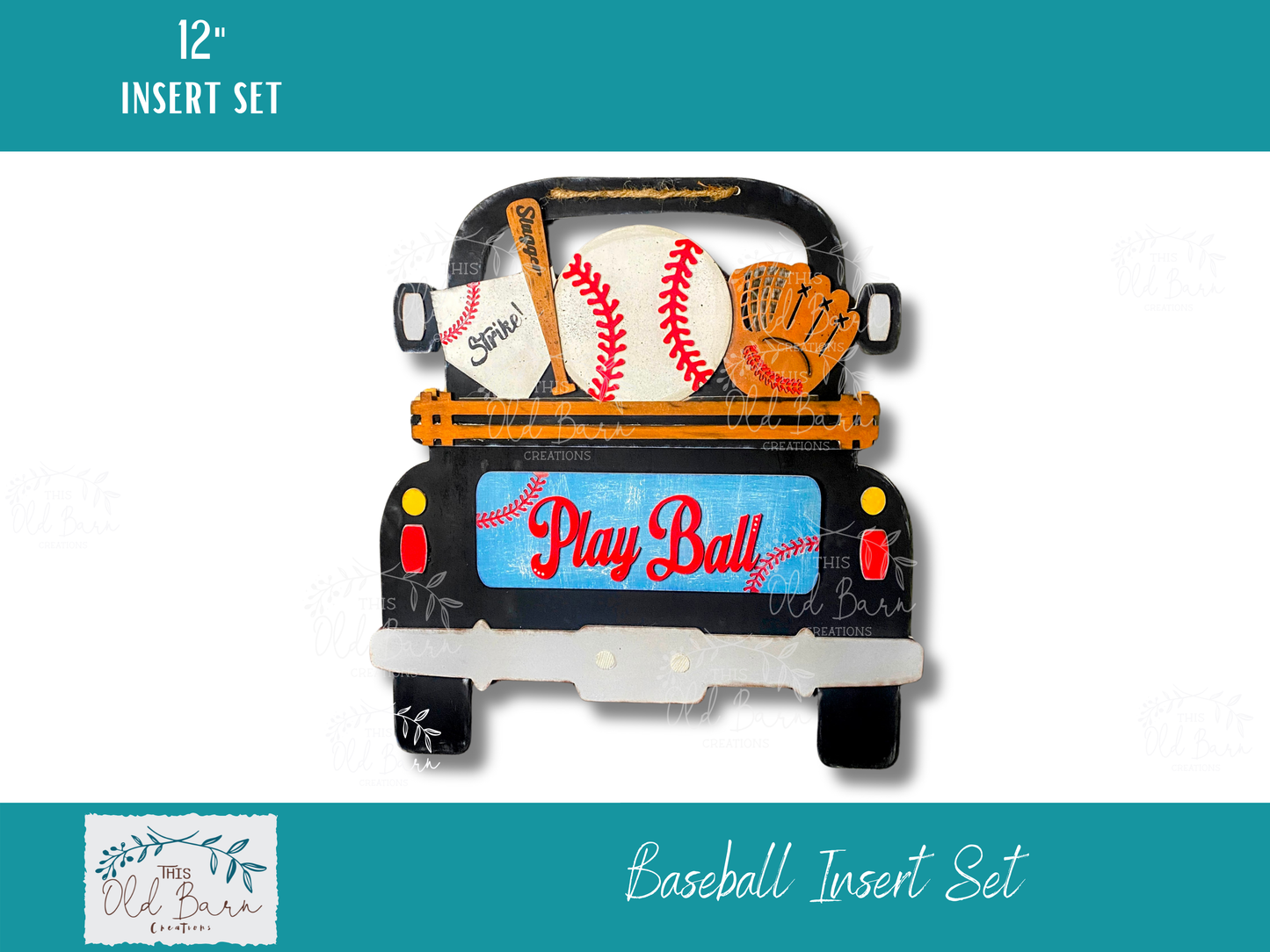 Baseball Insert Set – Sports Interchangeable Sign for 12” Truck, Round, Breadboard & Camper Bases | Game Day Farmhouse Decor