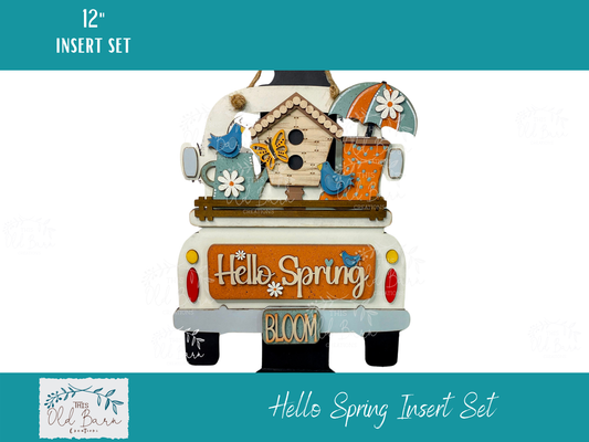 Hello Spring Insert Set – Floral Interchangeable Sign for 12” Truck, Round, Breadboard & Camper Bases | Farmhouse Tiered Tray Spring Decor