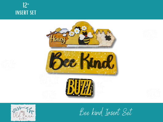 Bee Kind Insert Set – Honey Bee & Hive Interchangeable Sign for 12” Truck, Round, Breadboard & Camper Bases | Spring & Summer Farmhouse Decor