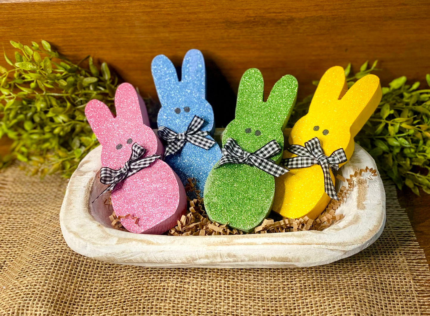 Glitter Chunky Bunny Tiered Tray Decor | Bunny Dough Bowl Fillers