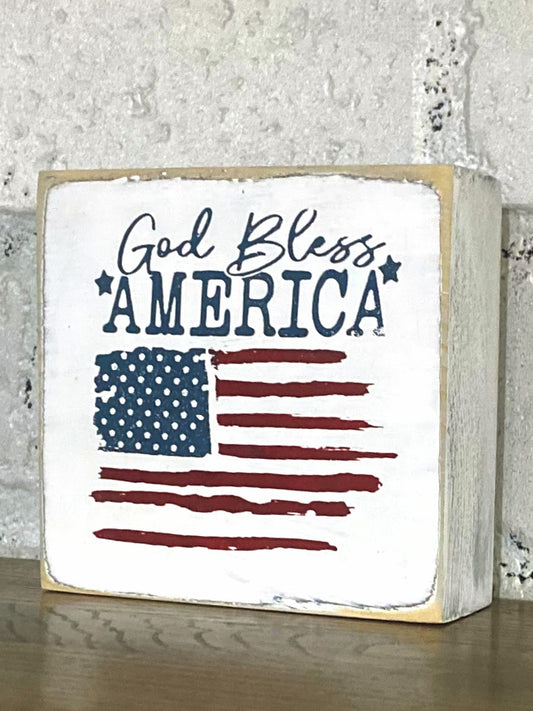 God bless America mini sign | Tiered tray sign | Chunky America sign