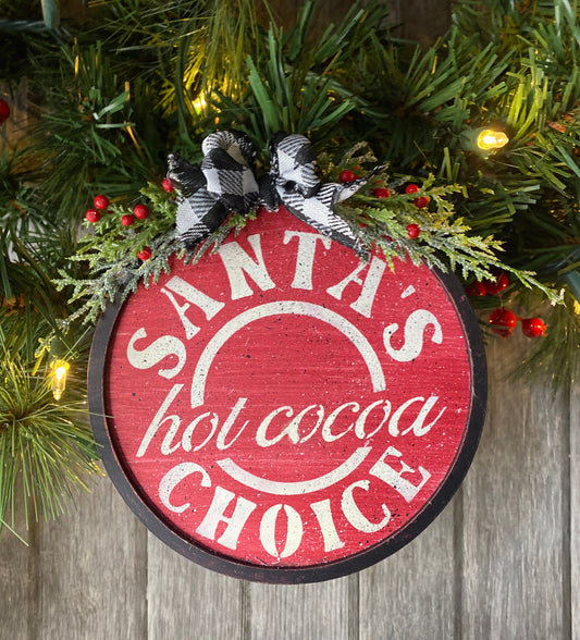 Vintage Inspired Santa's Choice Hot Cocoa Mini Round Sign