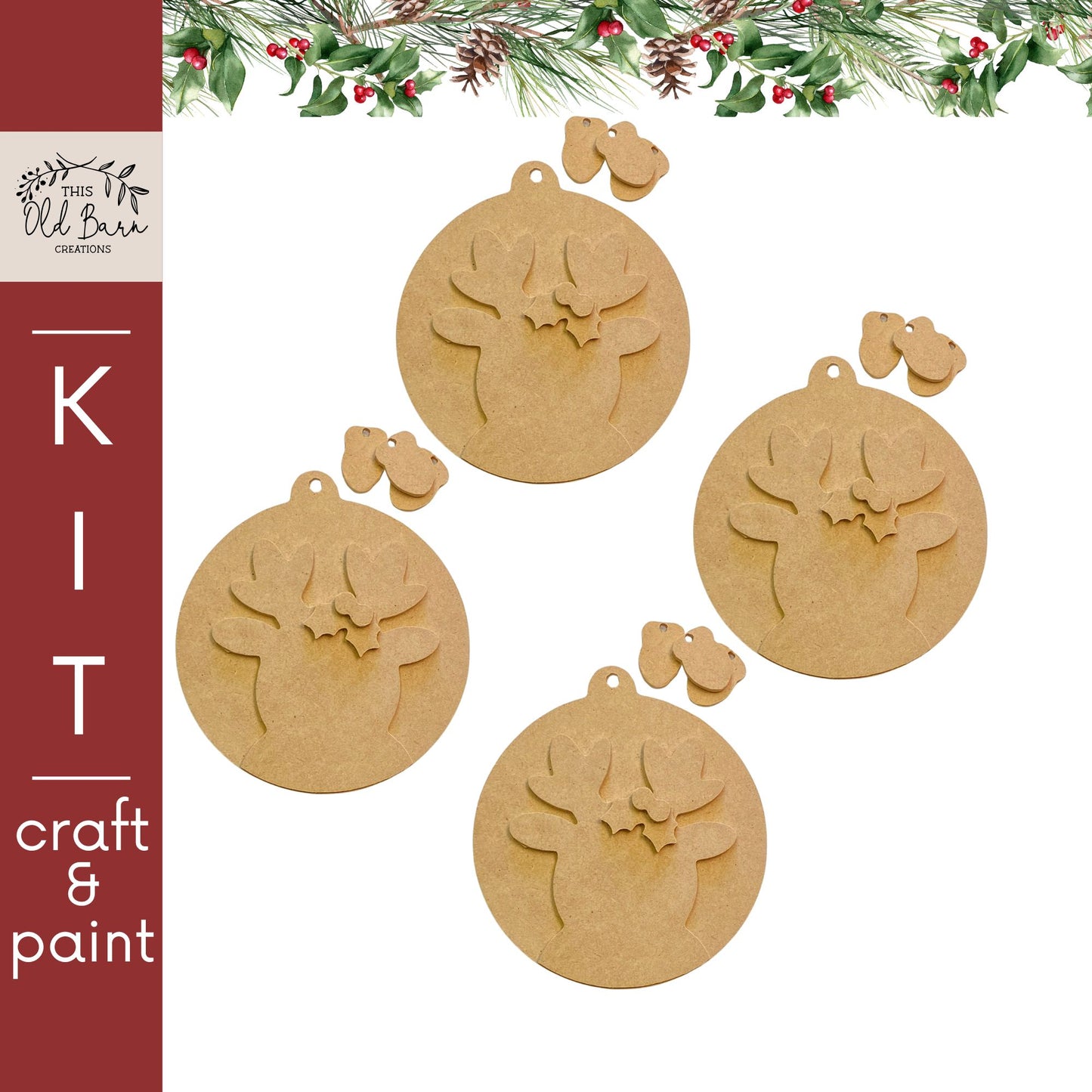 Paint Your Own DIY Christmas Reindeer Ornament Craft Party Kit for 4