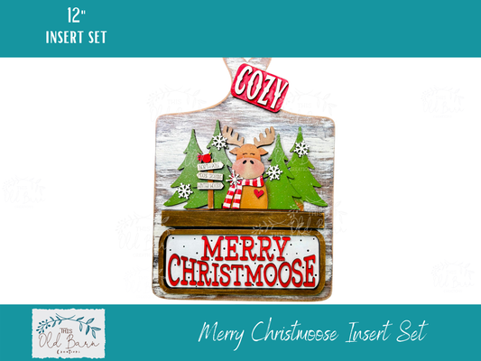 Merry Christmoose Insert Set – Moose Christmas Interchangeable Sign for 12” Truck, Round, Breadboard & Camper Bases | Rustic Farmhouse Holiday Decor