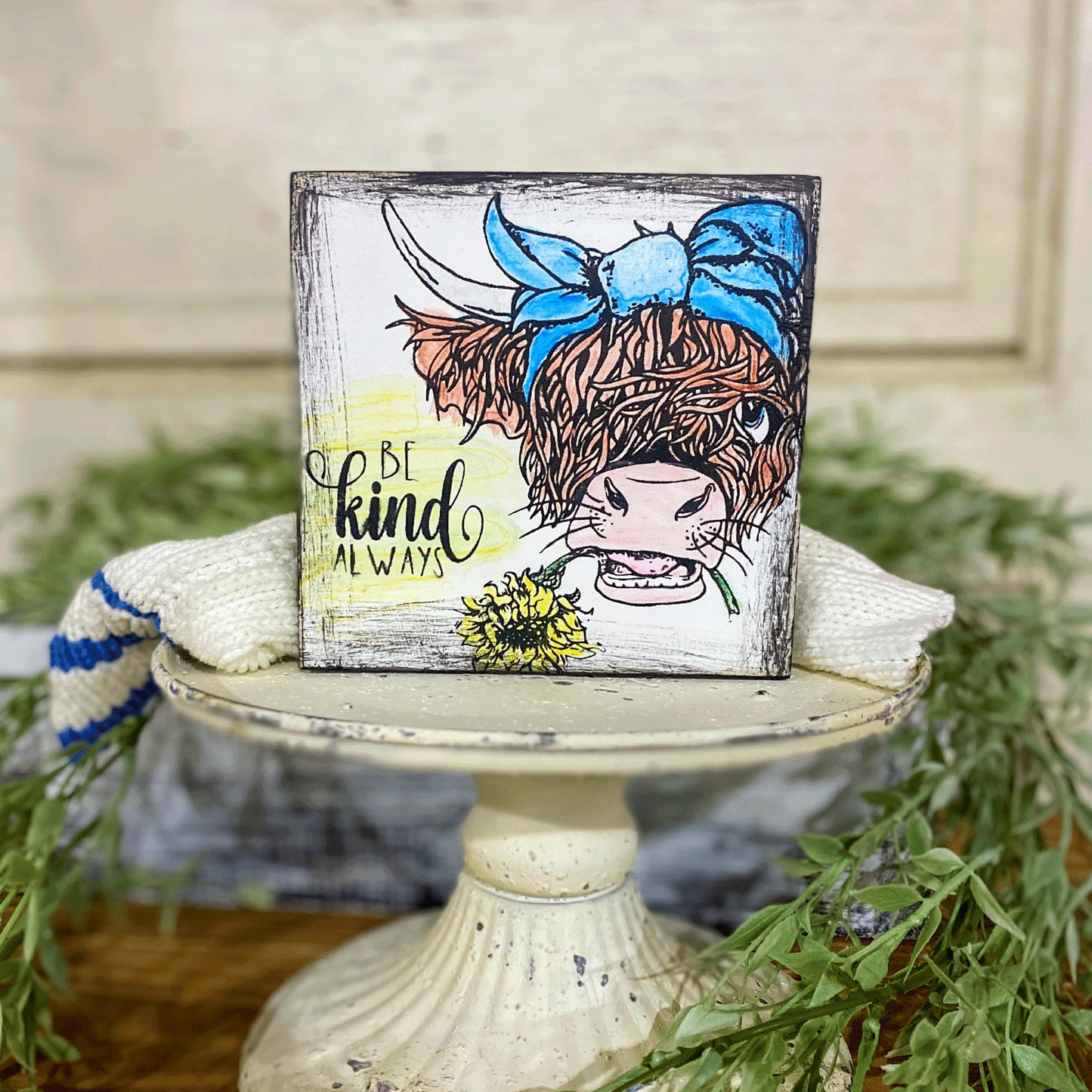 Mini Highland Cow Sign | Be Kind Always Sign | Highland Cow Sign